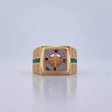 Anillo Brujula 9.15gr / T10 / Circones Verdes Blancos Tres Oros 18K $
