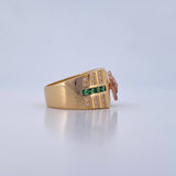Anillo Brujula 9.15gr / T10 / Circones Verdes Blancos Tres Oros 18K $