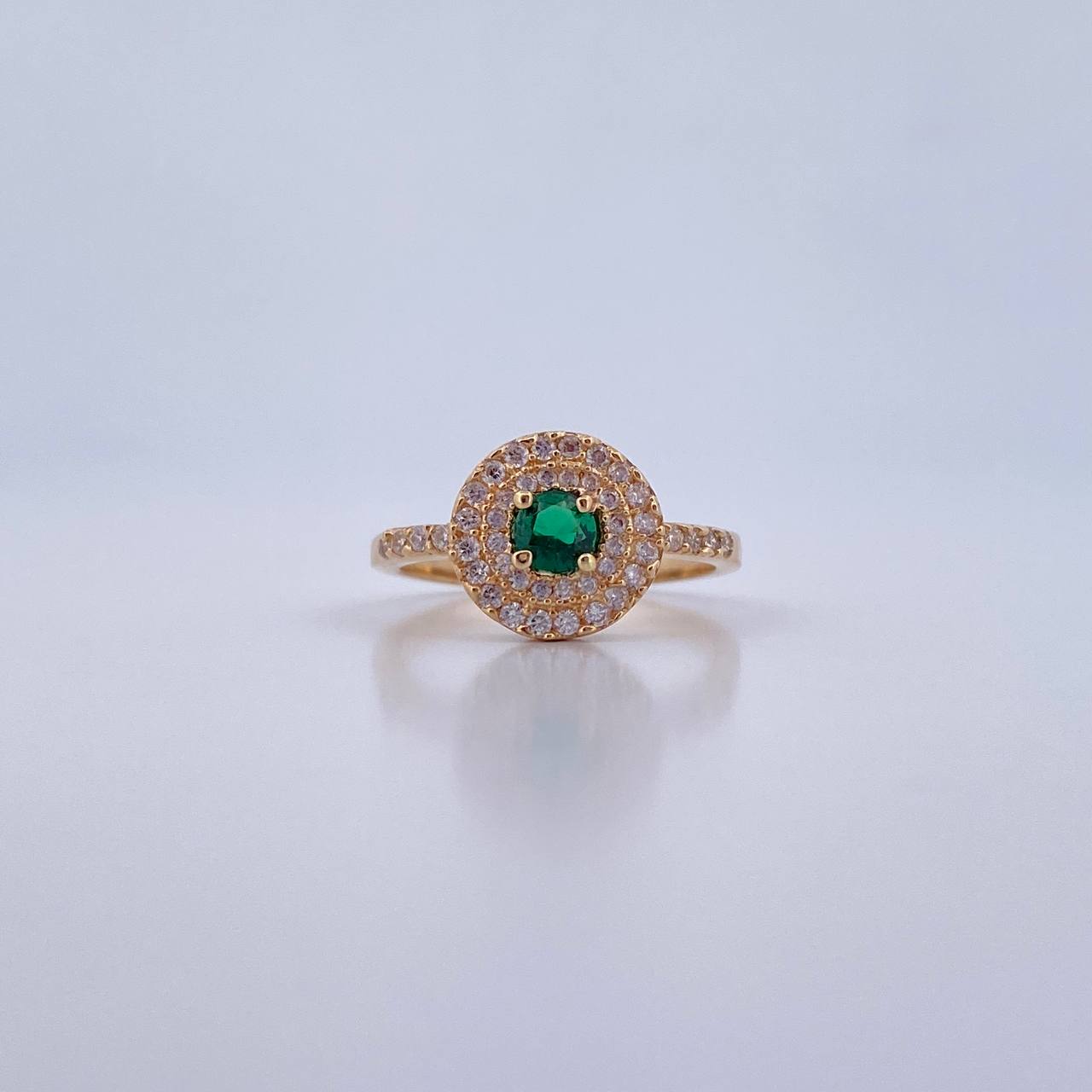 Anillo Halo Circulo 3.75gr / T6 1/4 / Circones Verde Blancos Oro Amarillo 18K $