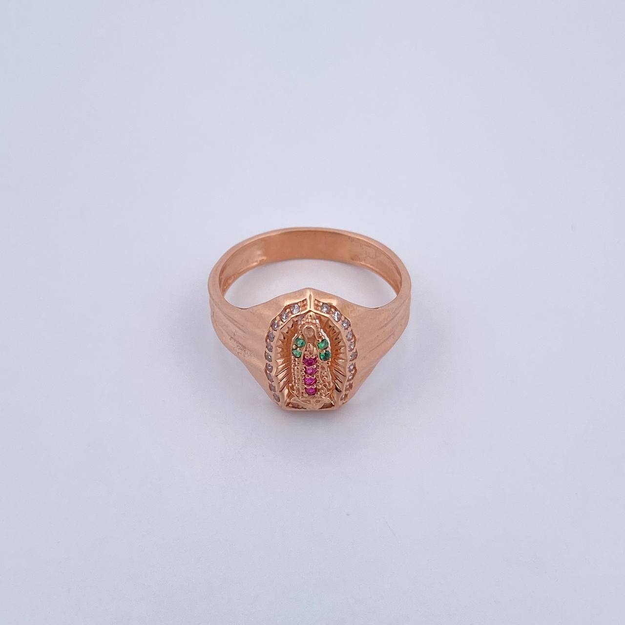 Anillo Virgen Guadalupe 4.5gr / T8 1/2 / Circones Fucsias Verdes Blancos Oro Rosa 18K $