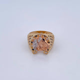 Anillo Herradura Caballo 8.3gr / T9 / Circones Negros Blancos Tres Oros 18K $