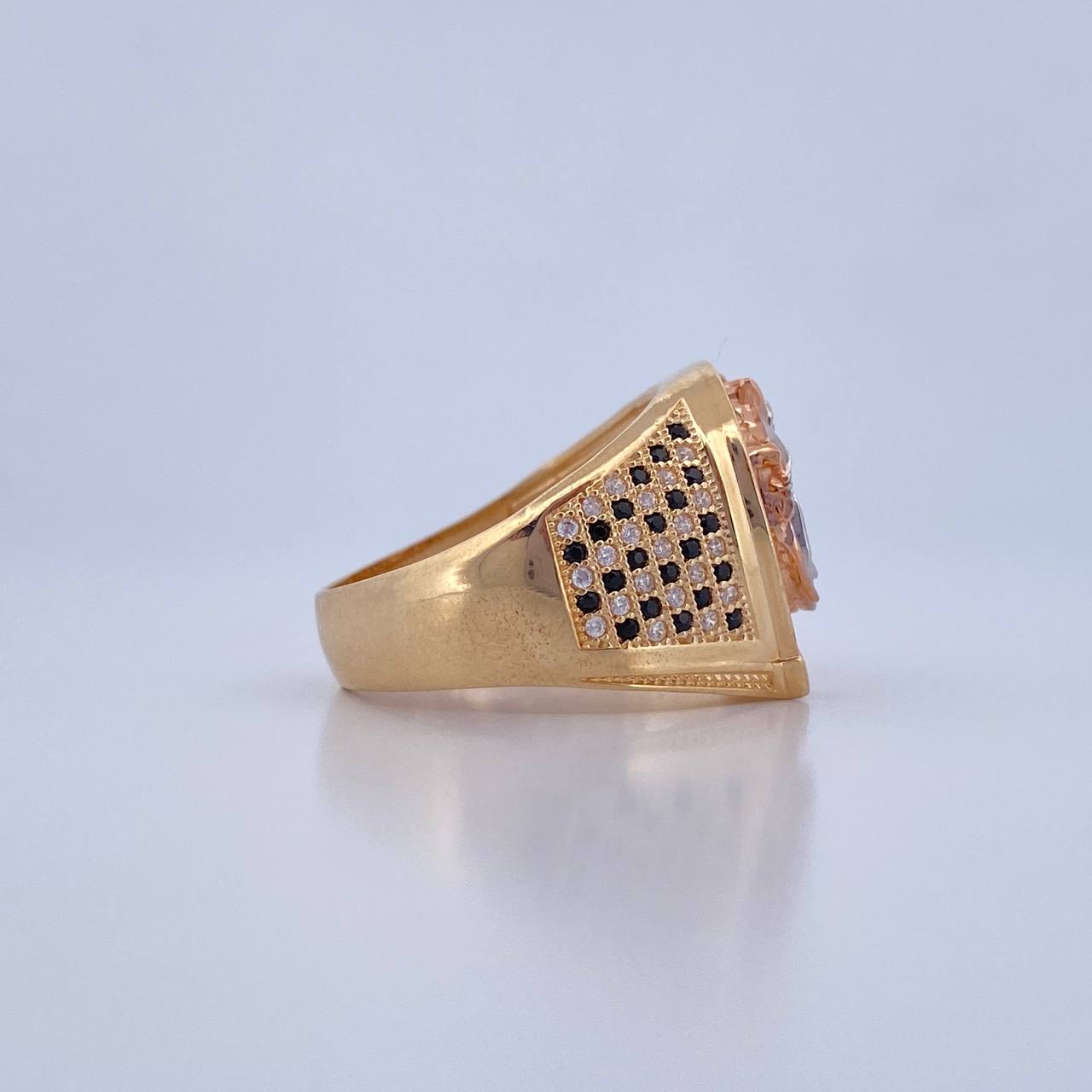 Anillo Herradura Caballo 8.3gr / T9 / Circones Negros Blancos Tres Oros 18K $