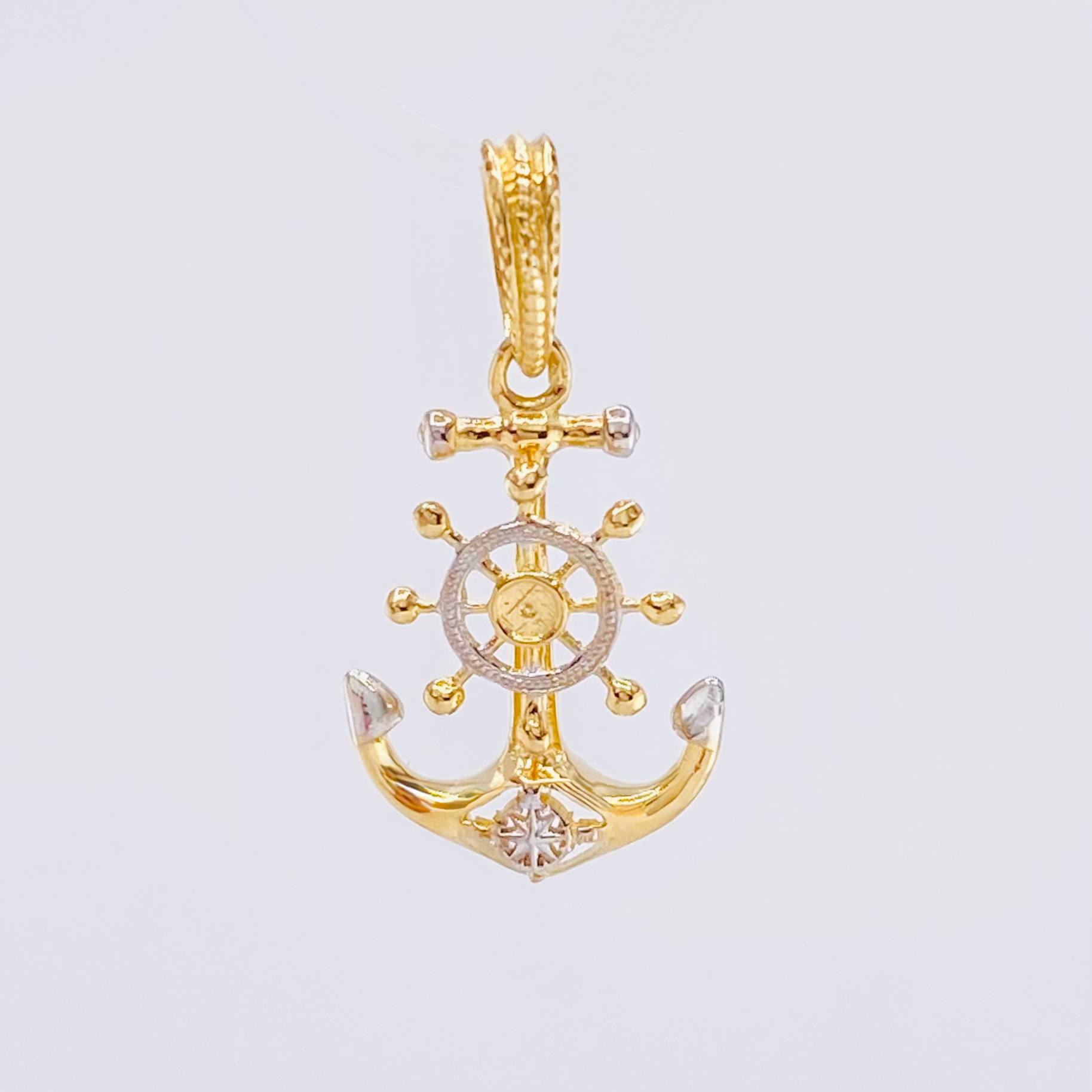 Dije Ancla Timon 2.35gr / 2.5cm / Dos Oros Amarillo Blanco 18K ©