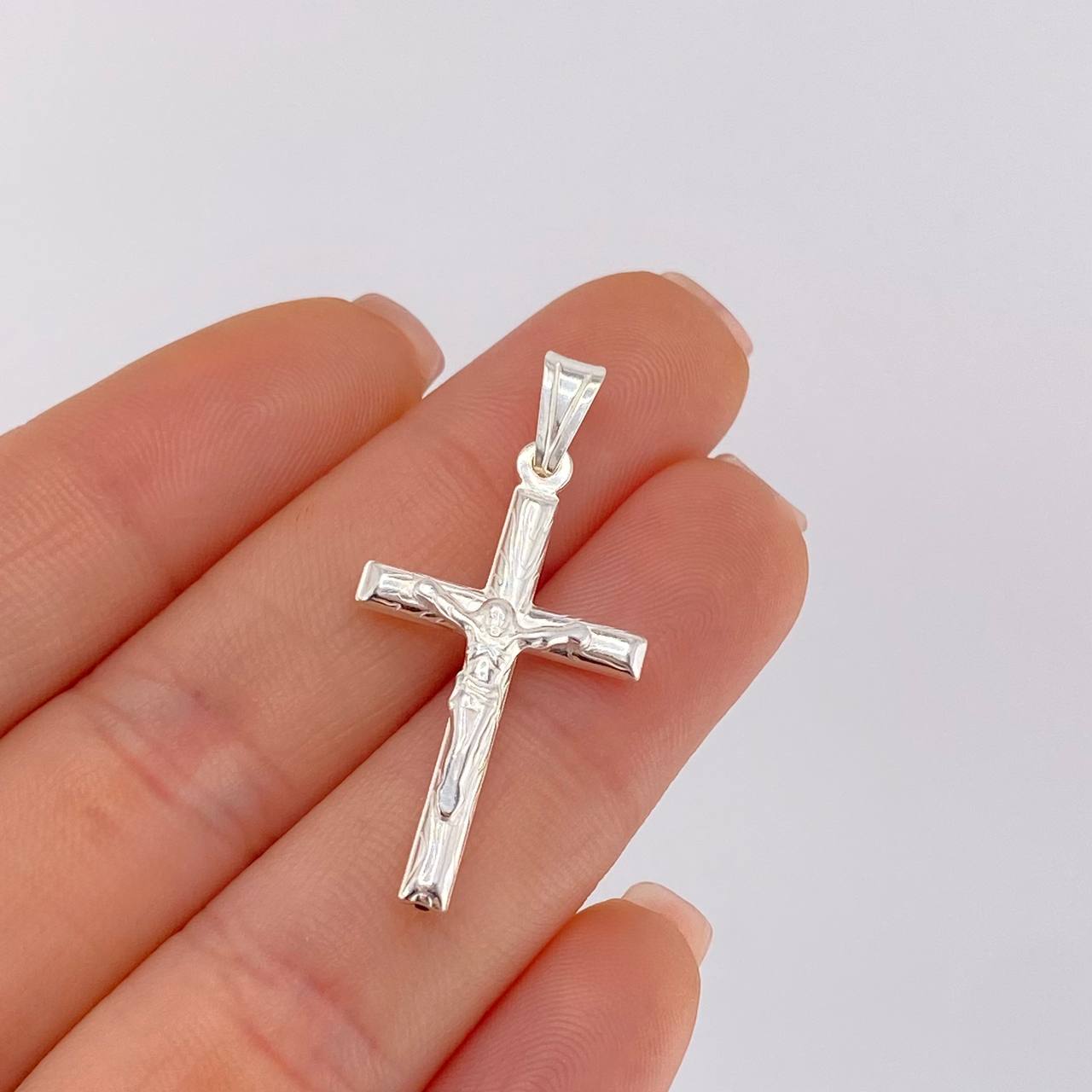 Dije Cruz Cristo Puntas Planas 3.2 g / 4.5 cm Plata 925