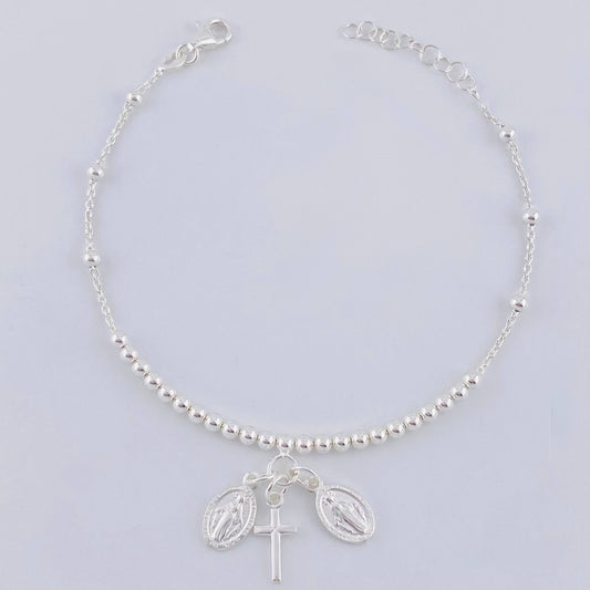 Pulso Bolas Santos Colgantes 5 g / 21 cm / 3 mm Plata 925