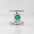 Anillo Halo Doble Esmeralda 50pts Diamantes 40qts 7.85g / T6 1/4 Oro Blanco 18K