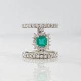 Anillo Halo Doble Esmeralda 50pts Diamantes 40qts 7.85g / T6 1/4 Oro Blanco 18K