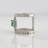 Anillo Halo Doble Esmeralda 50pts Diamantes 40qts 7.85g / T6 1/4 Oro Blanco 18K