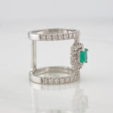 Anillo Halo Doble Esmeralda 50pts Diamantes 40qts 7.85g / T6 1/4 Oro Blanco 18K