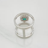 Anillo Halo Doble Esmeralda 50pts Diamantes 40qts 7.85g / T6 1/4 Oro Blanco 18K