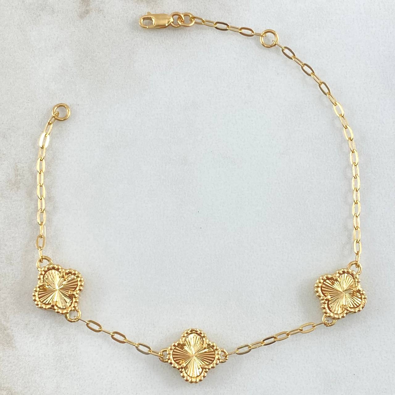 Pulso Aro Seguido Trebol VCyA 4.9gr / 19cm / 2mm Diamantado Oro Amarillo Nac.Esp. 18K ©