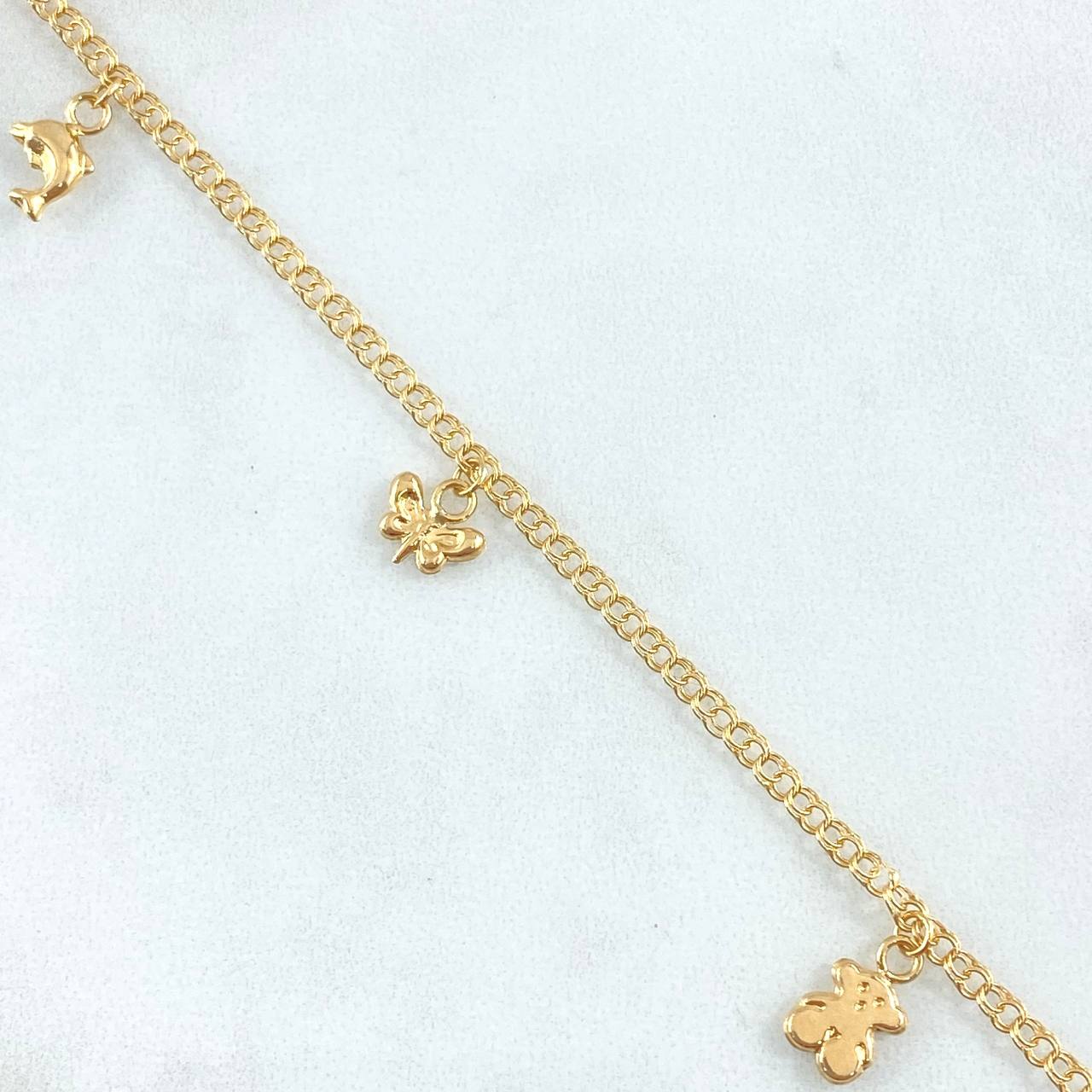 Tobillera Aro Seguido 3.55gr / 25cm / 2.4mm Oso-Pez-Oso Ts-Mariposa-Delfin-Abeja Oro Amarillo 18K ©