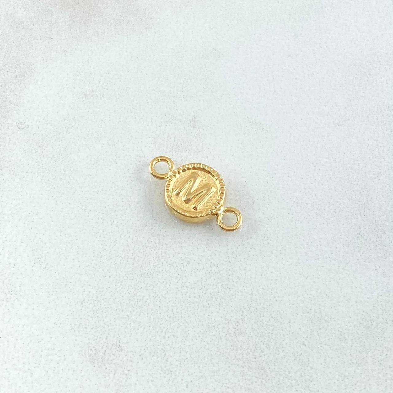 Herraje Letra M 0.45gr / 1.5cm / Circulo Bordeado Oro Amarillo 18K
