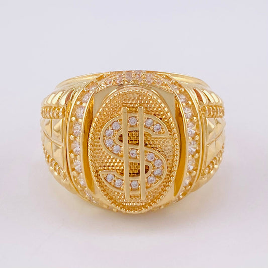 Anillo Sello Signo Dólar 10.55g / T9 Oro Amarillo 18K