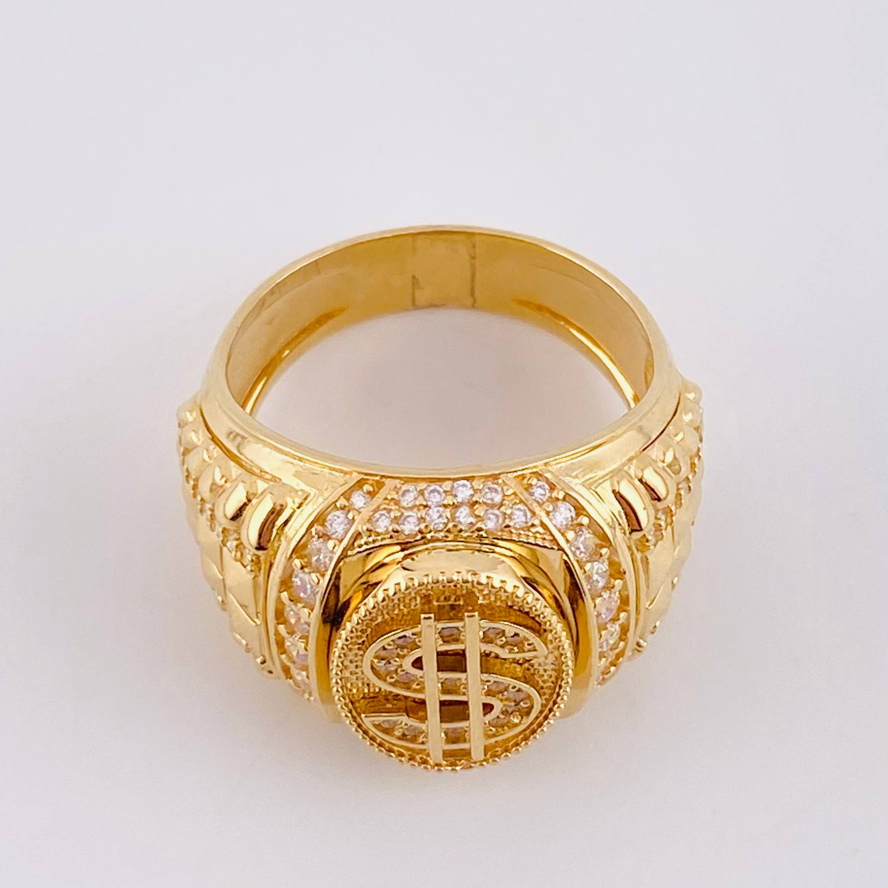 Anillo Sello Signo Dólar 10.55g / T9 Oro Amarillo 18K