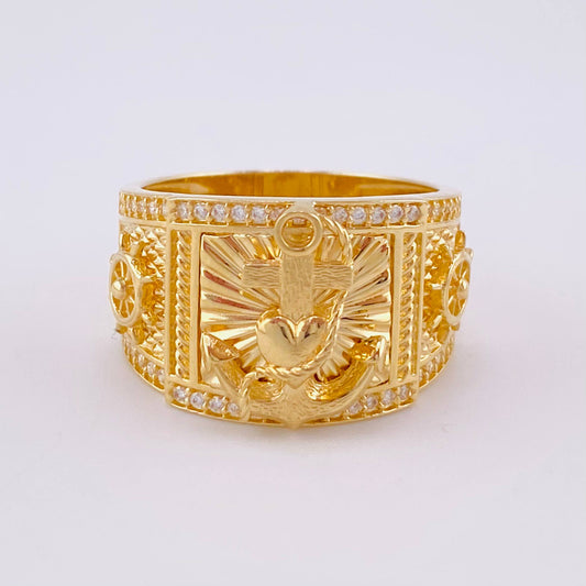 Anillo Ancla Corazón 8.9g / T9 Oro Amarillo 18K