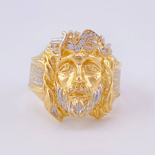 Anillo Rostro Cristo 8.3g / T10 1/2 Dos Oros Amarillo Blanco 18K