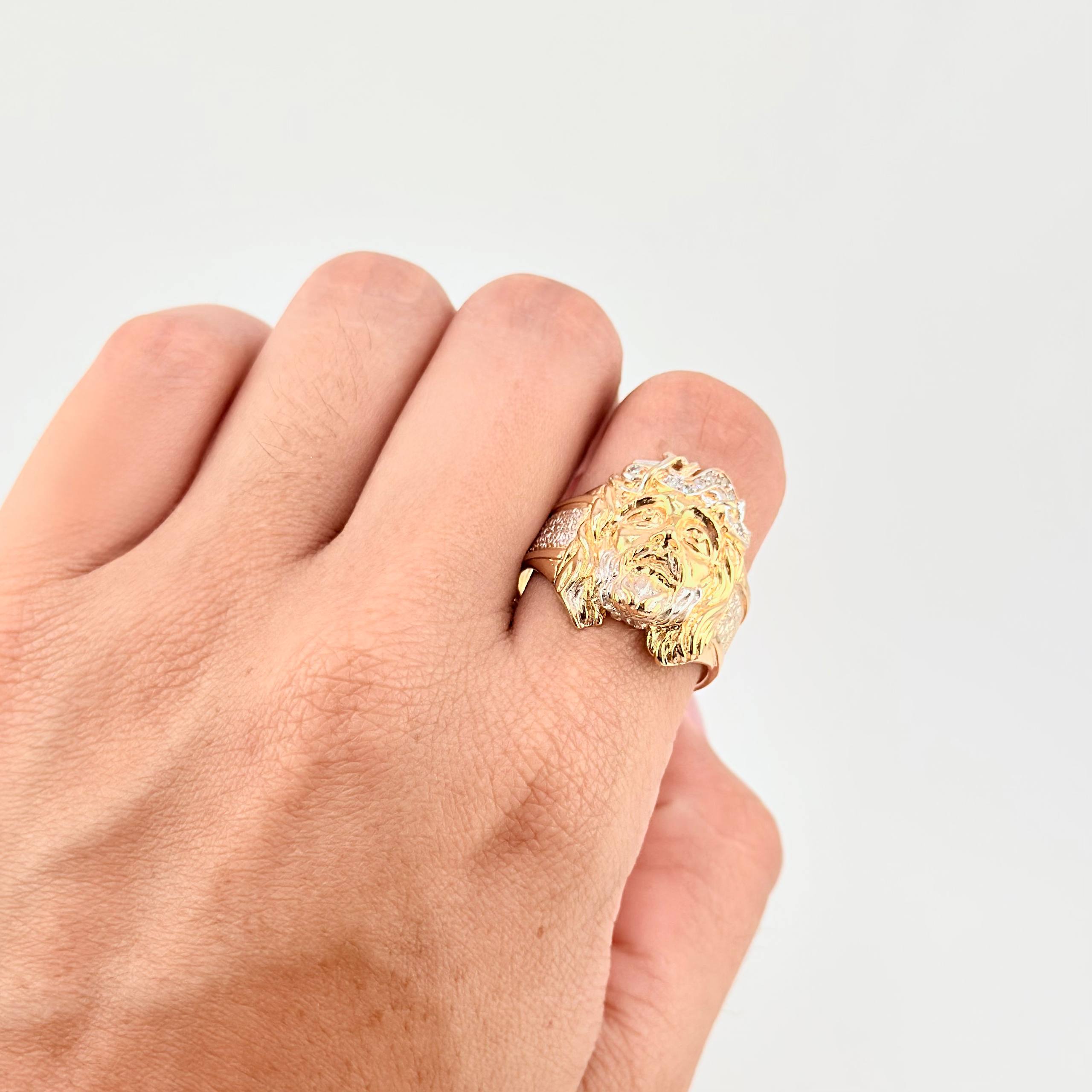 Anillo Rostro Cristo 8.3g / T10 1/2 Dos Oros Amarillo Blanco 18K