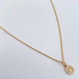 Set Cadena Lazo 0.9gr / 45cm / 1.2mm + Dije Corona RX 0.7gr / 1.4cm Circones Blancos Oro Amarillo 18K (Oferta) &