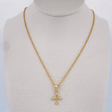 Set Cadena lazo 0.85gr / 45cm / 1.2mm + Dije Avion 0.6gr / 1.9cm Circones Blancos   Oro Amarillo 18K (Oferta) &