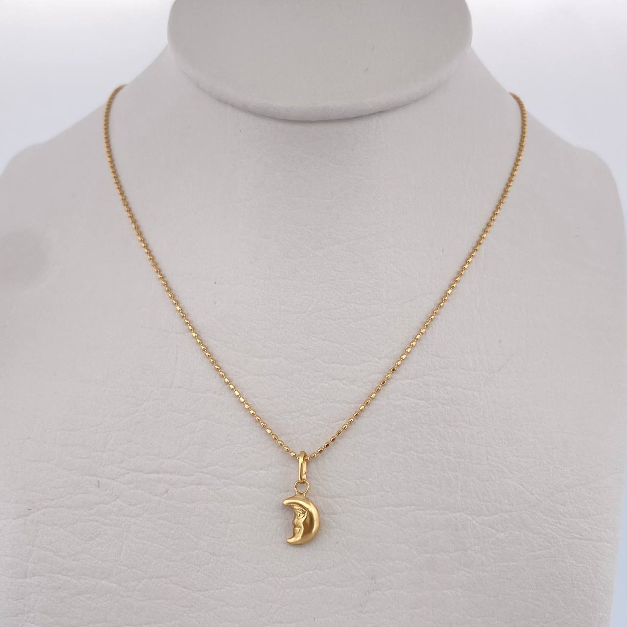 Set Cadena Militar 1.1gr / 45cm / 0.7mm + Dije Luna 0.25 / 1.4cm  Oro Amarillo 18K (Oferta) &