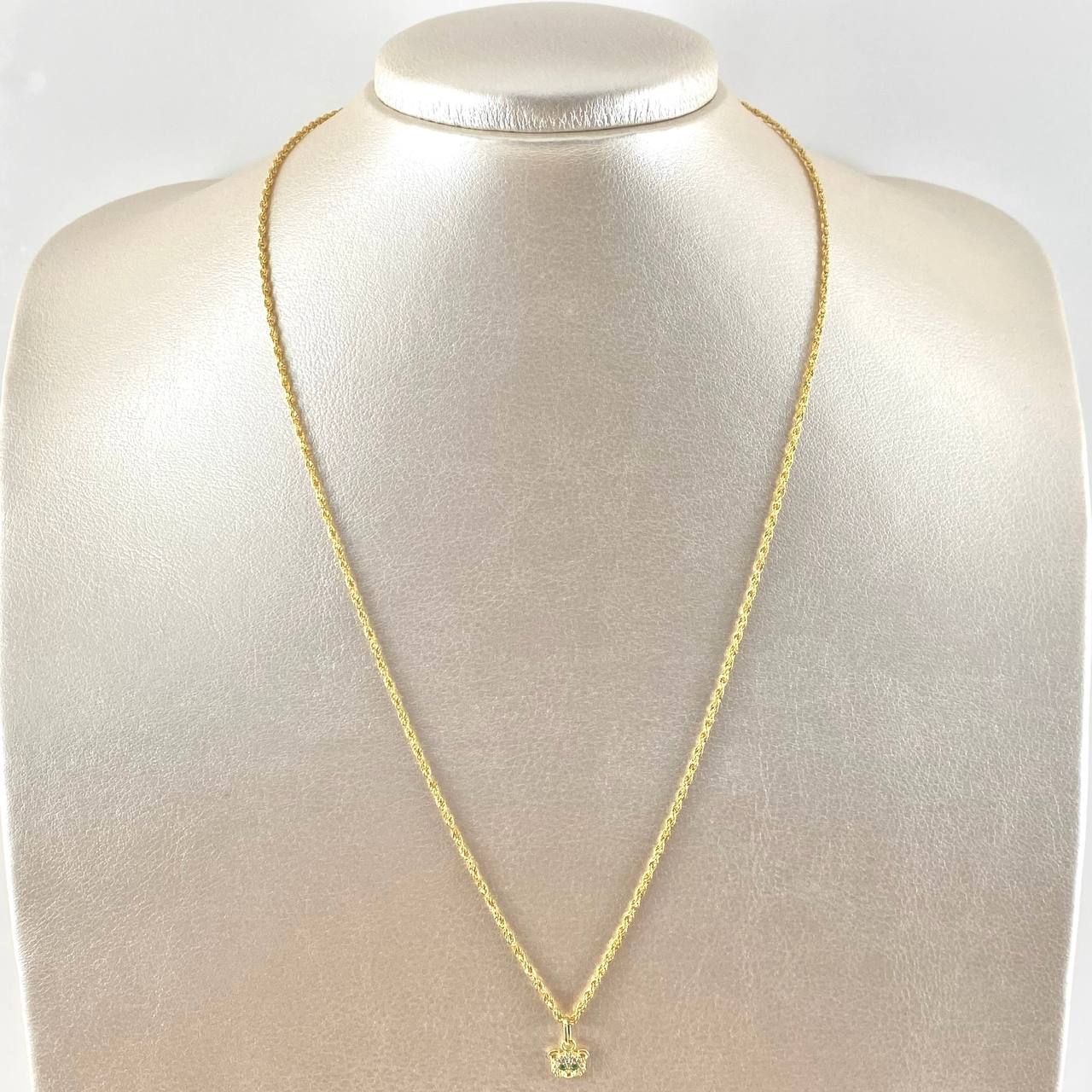 Set Cadena Lazo 1.35gr / 50cm / 1.2mm + Dije Cara Oso 0.4gr / 1.1cm Circones Blancos Verde 1.75gr Oro Amarillo 18K (Oferta) ©