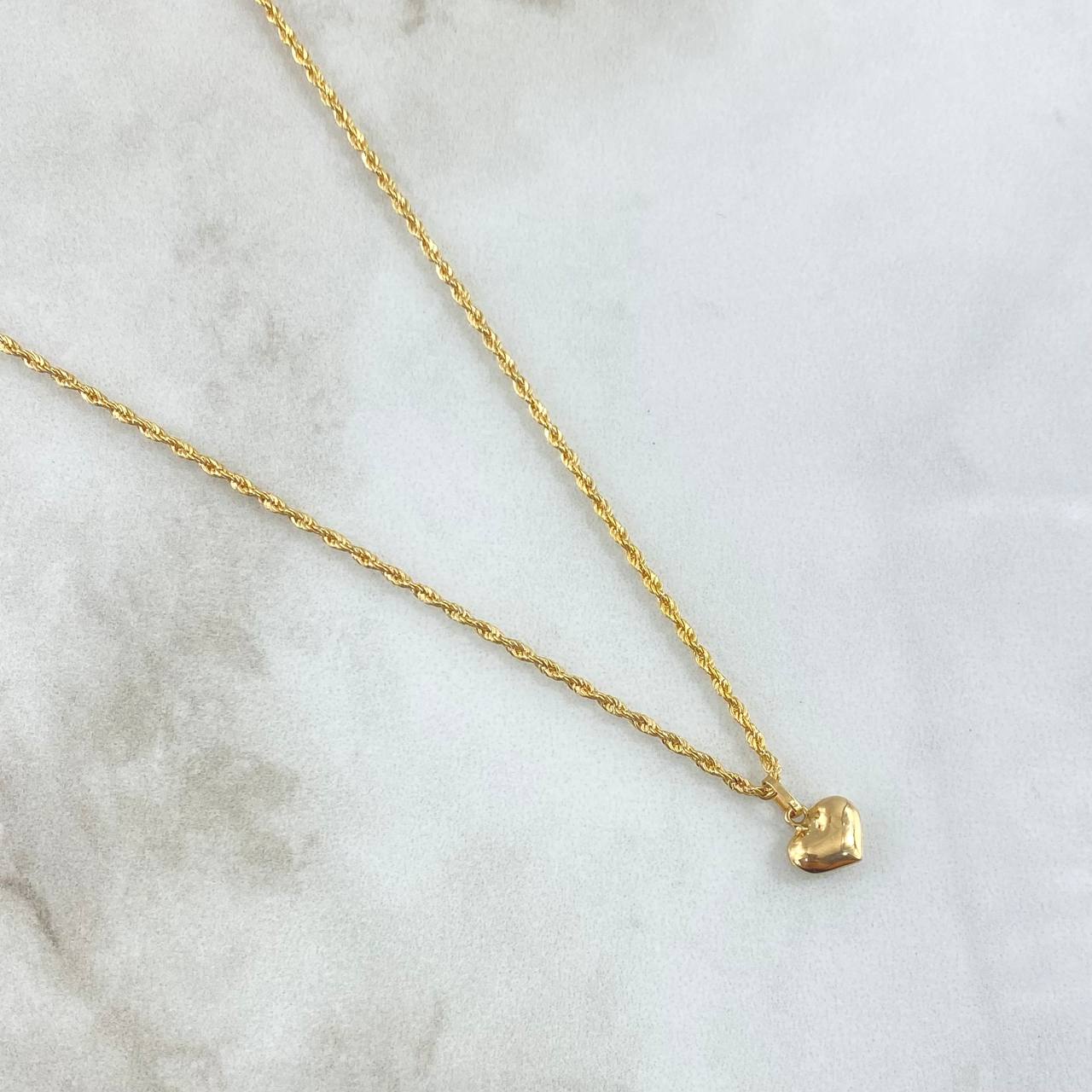 Set Cadena Lazo 1.35gr / 50cm / 1.2mm + Dije Corazón 0.25gr / 1.1cm Troquelado 1.6gr Oro Amarillo 18K (Oferta) ©