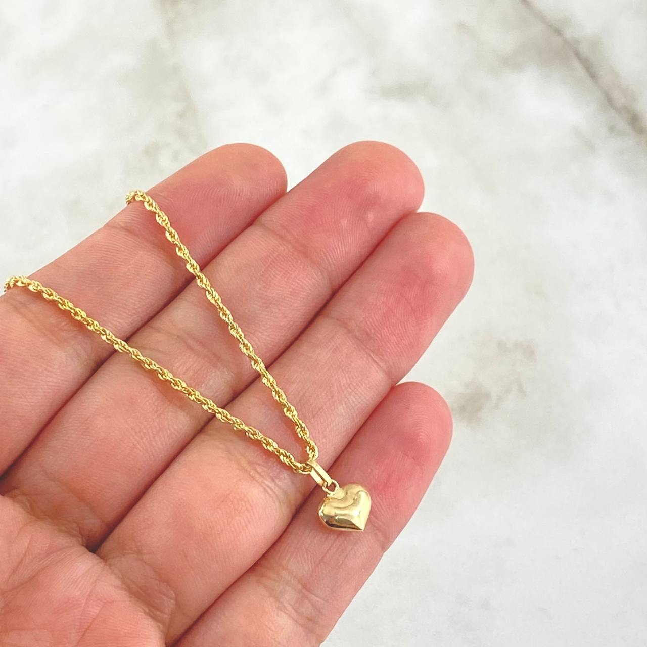 Set Cadena Lazo 1.35gr / 50cm / 1.2mm + Dije Corazón 0.25gr / 1.1cm Troquelado 1.6gr Oro Amarillo 18K (Oferta) ©