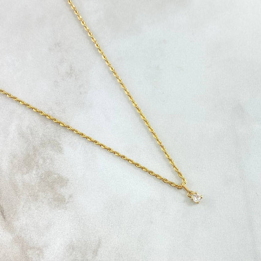 Set Cadena Lazo 1.4gr / 50cm / 1.5mm + Dije Piedra 0.3gr / 9mm Circon Blanco 1.7gr Oro Amarillo 18K (Oferta)
