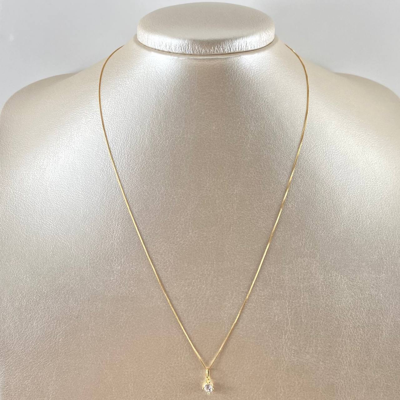 Set Cadena Veneciana 0.9gr / 45cm / 0.5mm + Dije Piedra 0.35gr / 1cm Circon Blanco 1.25gr Oro Amarillo 18K (Oferta) ©