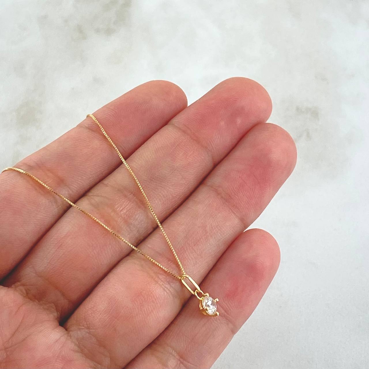 Set Cadena Veneciana 0.9gr / 45cm / 0.5mm + Dije Piedra 0.35gr / 1cm Circon Blanco 1.25gr Oro Amarillo 18K (Oferta) ©