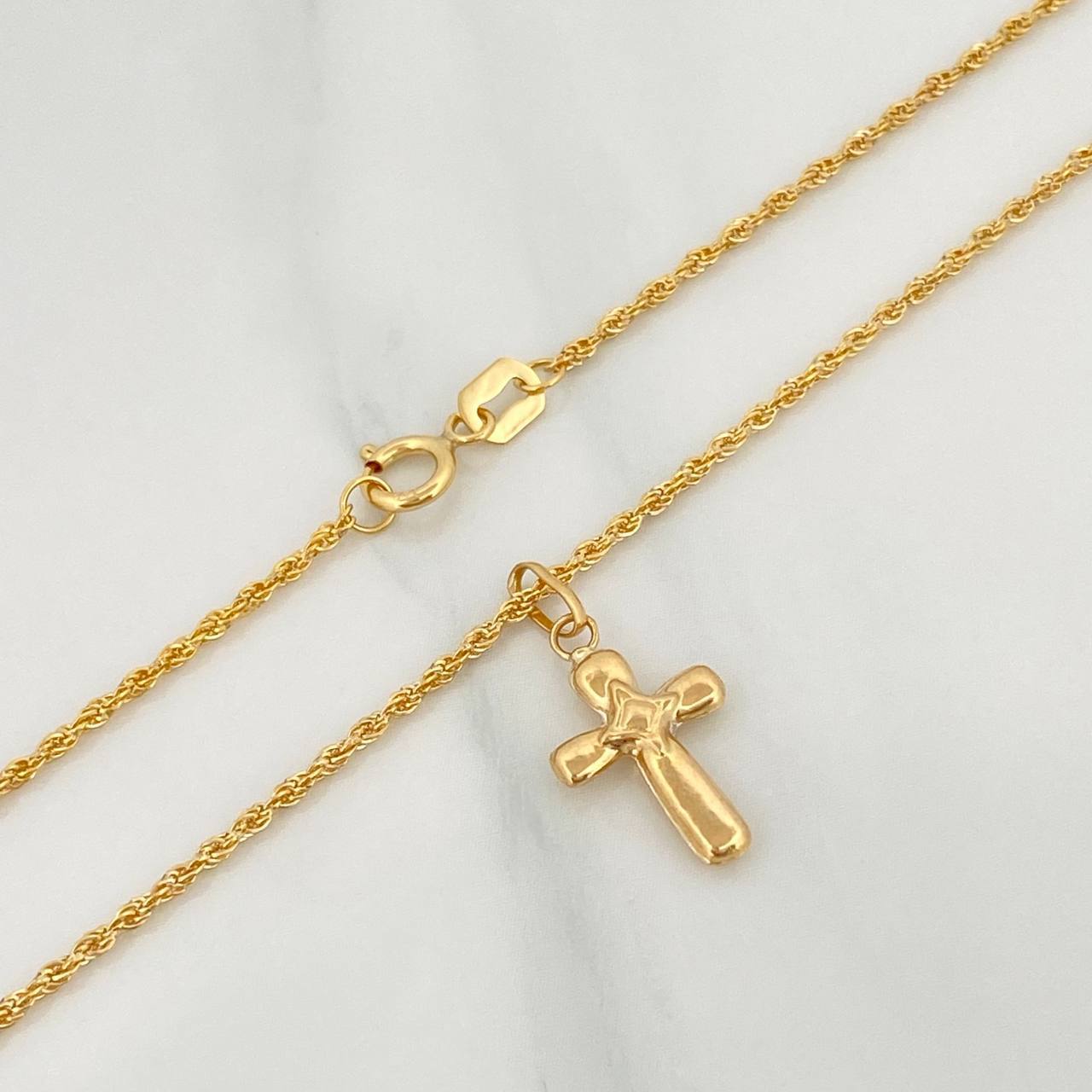 Set Cadena Lazo + Dije Cruz / 1.5gr / 60 cm Oro Amarillo 18K