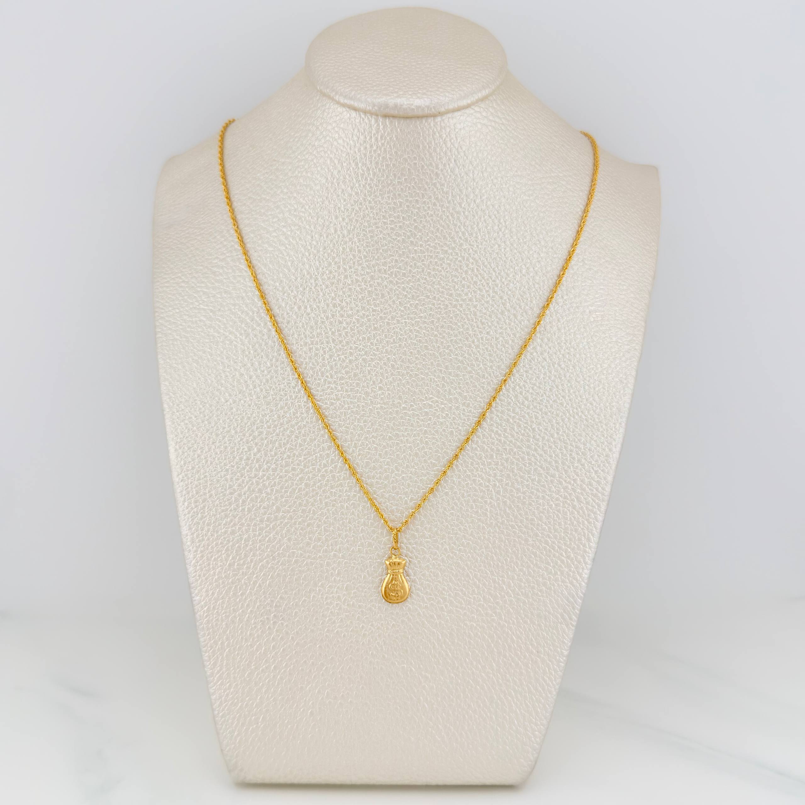 Set Cadena Lazo + Dije Bolsa De Dinero / 1.55gr / 60 cm Oro Amarillo 18K