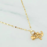 Set Cadena Flor Espejo + Dije Tres Gracias / 1.5gr / 45 cm Oro Amarillo 18K