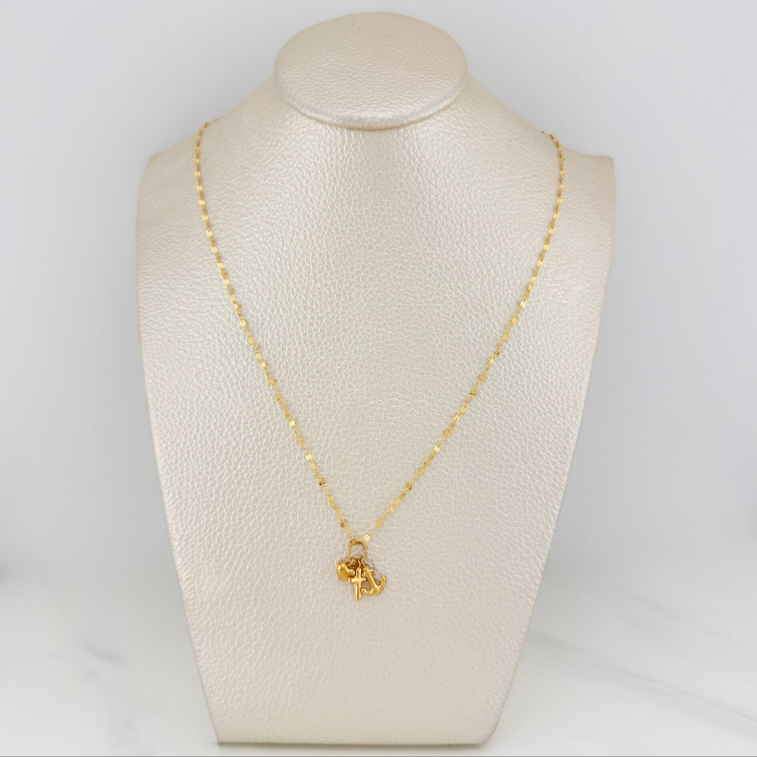 Set Cadena Flor Espejo + Dije Tres Gracias / 1.5gr / 45 cm Oro Amarillo 18K