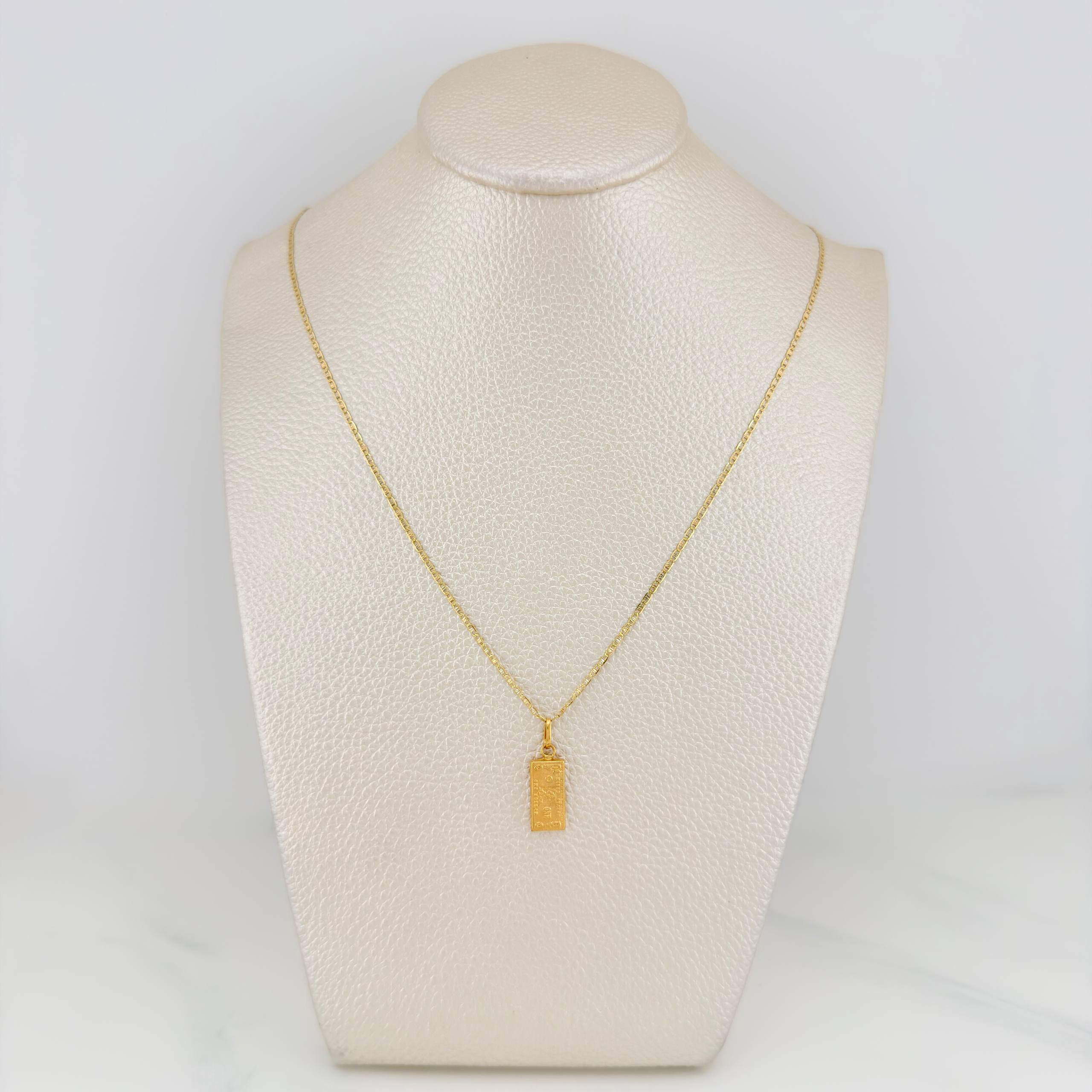 Set Cadena Escalera Plana + Dije One Dólar / 2.3gr / 50 cm Tres Oros 18K