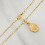 Set Cadena Escalera Plana + Dije Virgen Milagrosa / 2.3gr / 50.5 cm Tres Oros 18K