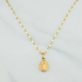 Set Cadena Flor Espejo + Dije Virgen Guadalupe / 1.3gr / 45 cm Oro Amarillo 18K
