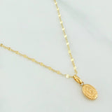 Set Cadena Flor Espejo + Dije Virgen Guadalupe / 1.3gr / 45 cm Oro Amarillo 18K