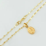 Set Cadena Flor Espejo + Dije Virgen Guadalupe / 1.3gr / 45 cm Oro Amarillo 18K