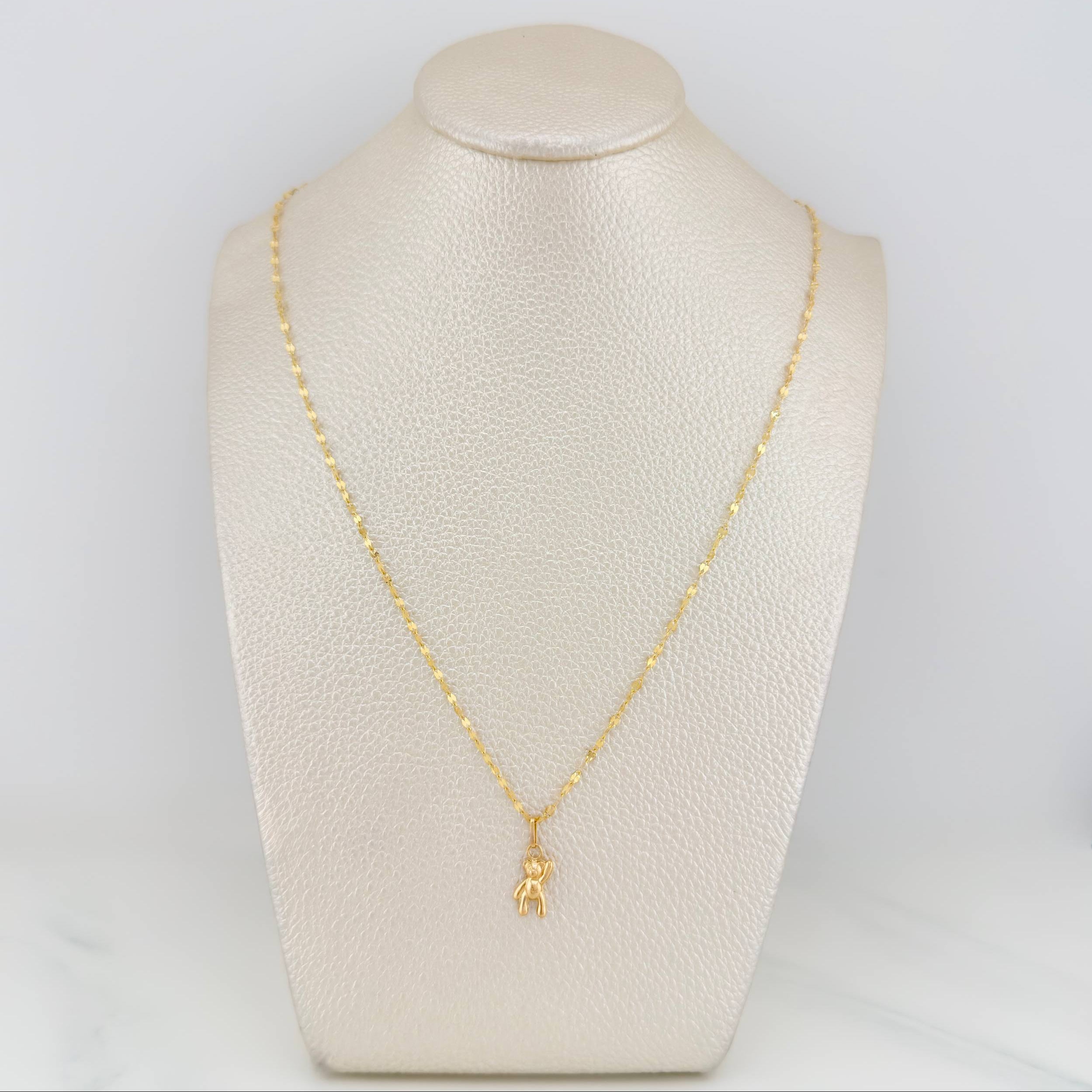 Set Cadena Flor Espejo + Dije Oso / 1.2gr / 45 cm Oro Amarillo 18K