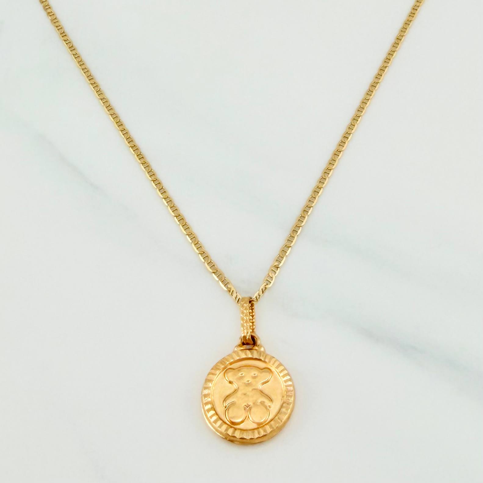 Set Cadena Escalera + Dije Oso Ts / 2.9gr / 50 cm Oro Amarillo 18K