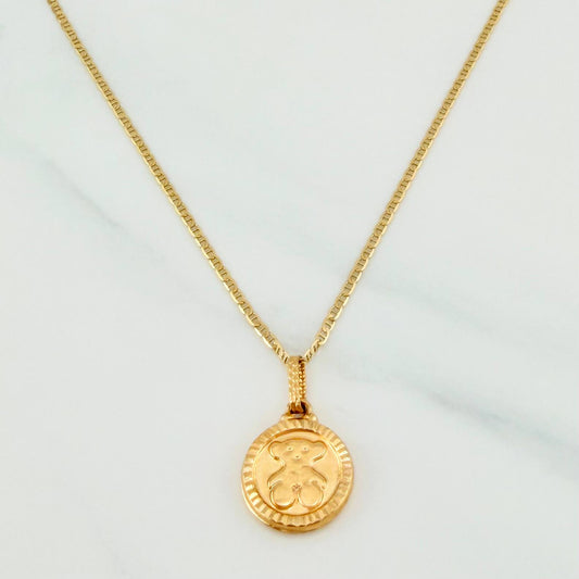 Set Cadena Escalera + Dije Oso Ts / 2.9gr / 50 cm Oro Amarillo 18K