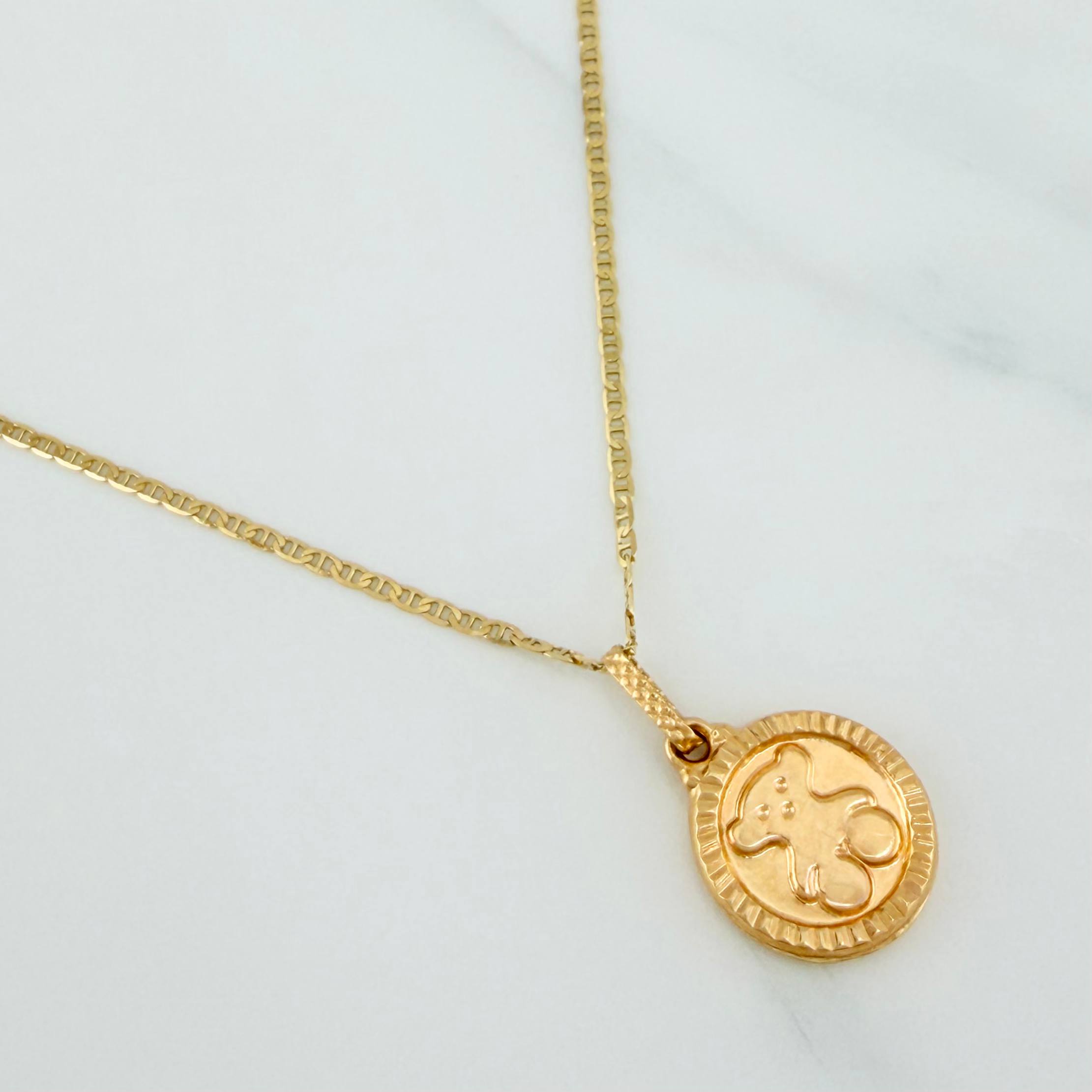 Set Cadena Escalera + Dije Oso Ts / 2.9gr / 50 cm Oro Amarillo 18K