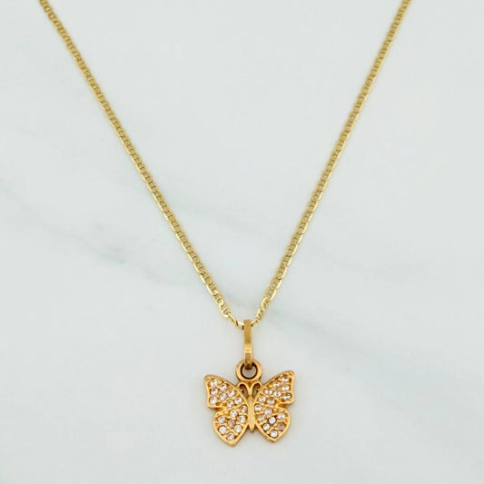 Set Cadena Escalera + Dije Mariposa / 2.95gr / 50 cm Oro Amarillo 18K