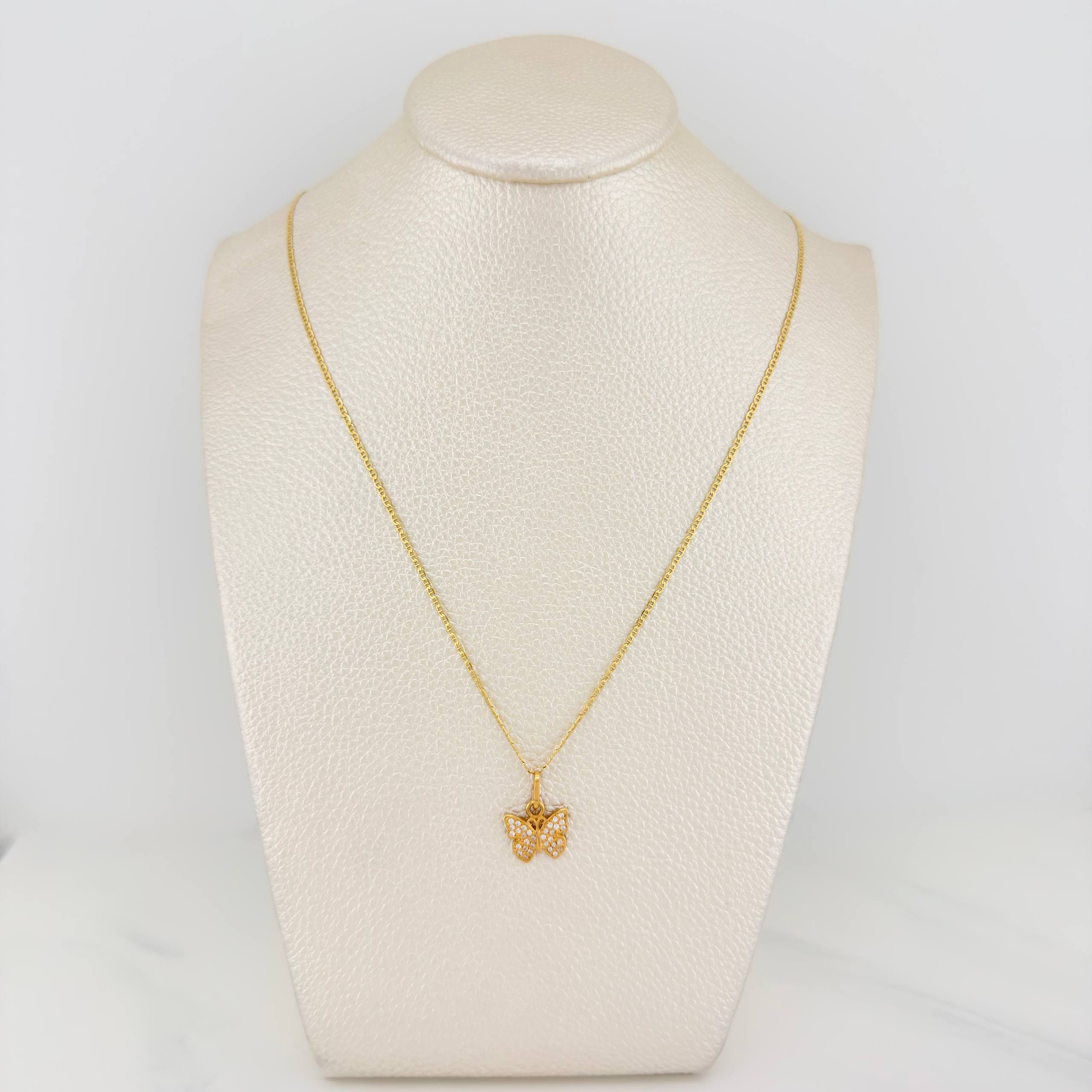 Set Cadena Escalera + Dije Mariposa / 2.95gr / 50 cm Oro Amarillo 18K