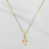 Set Cadena Flor Espejo + Dije Cruz / 0.95gr / 44.5 cm Tres Oros 18K