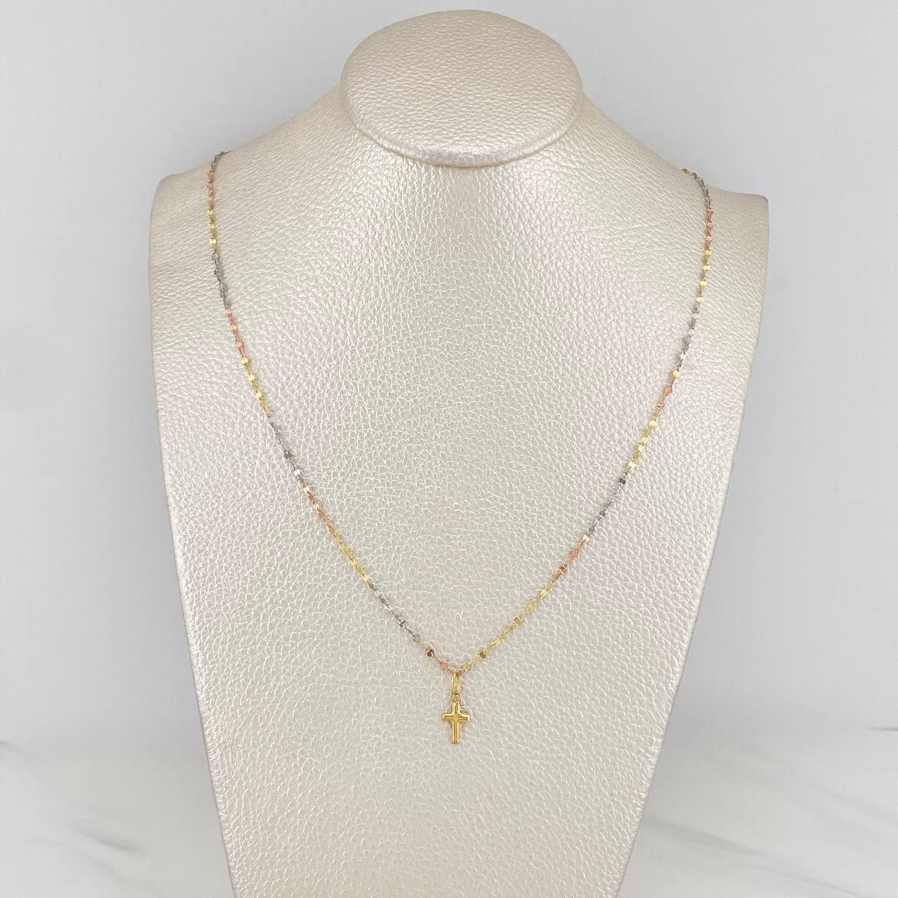 Set Cadena Flor Espejo + Dije Cruz / 0.95gr / 44.5 cm Tres Oros 18K