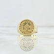 Anillo Sello Caballo Herradura 3.75gr / T9 / Cicones Verdes Circulo Texturizado Oro Amarillo 18K ©