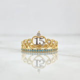 Anillo Corona Corazón 15s 2.5gr / T6 1/4 / Circones Blancos Azul Celeste Oro Amarillo 18K ©